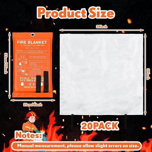 Macarrie 20 Pack 39" x 39" Fire Blanket Emergency Fire Blanket for Home and Kitchen Suppression Blanket Safety Fiberglass Fireproof Blanket Survival for Fireplace Car Office Camping (Red) in Saudi Arabia