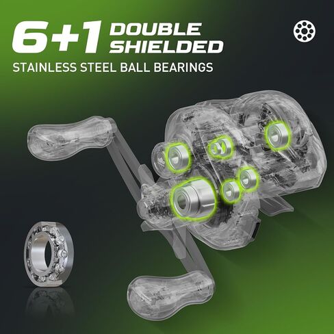 بكرة صيد الطعم M1 من HANDING M1، بكرات صيد من ألياف الكربون بوزن 17.64 رطل، نسبة تروس 7.2:1، نظام فرامل مغناطيسي 8 أزرار، تصميم منخفض الوزن خفيف الوزن 7.3 أونصة، محامل كروية 6+1 in Kuwait