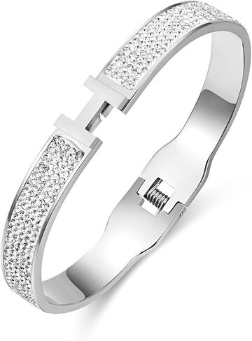 LeoYletc 18K Gold and Silver Plated Bangle Bracelet for Women Girls Stainless Steel with Cubic Zirconia Womens Jewelry Gifts in Saudi Arabia