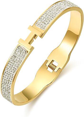 LeoYletc 18K Gold and Silver Plated Bangle Bracelet for Women Girls Stainless Steel with Cubic Zirconia Womens Jewelry Gifts in Saudi Arabia