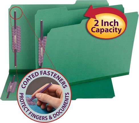 Smead Pressboard Fastener File Folder with SafeSHIELD Fasteners, 2 Fasteners, 1/3-Cut Tab, 2" Expansion, Legal Size, Bright Red, 25 per Box (19936) in Saudi Arabia