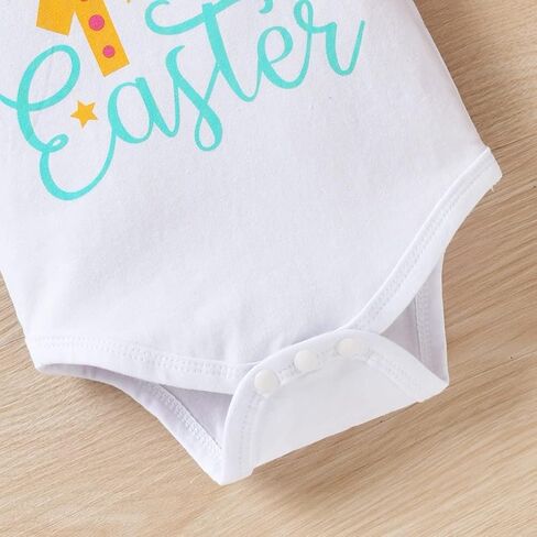 Vedext Baby Girl Easter Outfits Short Sleeve Rabbit Romper +Bunny Suspender Skirt+ Headband Easter Clothes in Kuwait