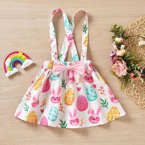 Vedext Baby Girl Easter Outfits Short Sleeve Rabbit Romper +Bunny Suspender Skirt+ Headband Easter Clothes in Kuwait