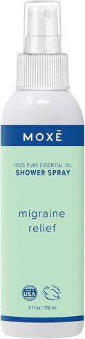 MOXE Migraine Relief Aromatherapy Shower Spray, Essential Oils for Headaches & Tension Relief, Natural 100% Essential Oils, Pure & Undiluted, Peppermint, Spearmint, Eucalyptus, Tea Tree, Made in USA in Kuwait
