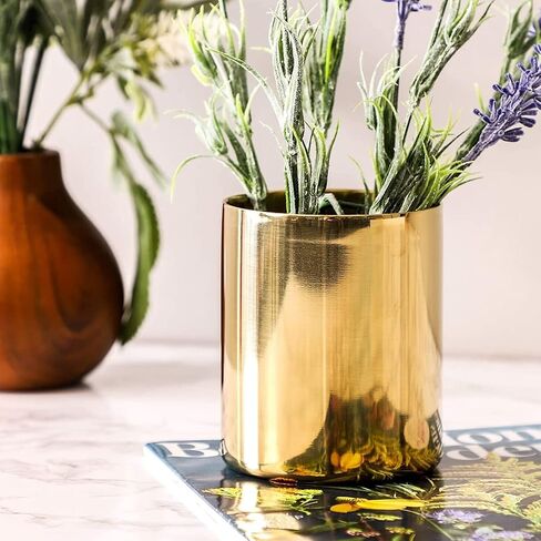 حامل قلم وأقلام رصاص ذهبي من جوفال للمكتب، حامل منظم معدني لفرشاة المكياج (3.2 × 3.9 بوصة) in Kuwait