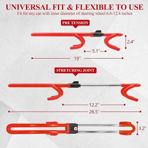 Heavy Duty Anti-Theft Steering Wheel Lock, Adjustable Length Double Hook Universal Fit for Cars Vans Caravans SUV Truck, Red in Saudi Arabia