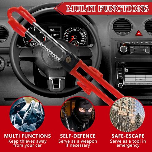 Heavy Duty Anti-Theft Steering Wheel Lock, Adjustable Length Double Hook Universal Fit for Cars Vans Caravans SUV Truck, Red in Saudi Arabia