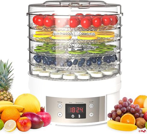 5-Trays Food Dehydrator Machine Dehydrates for Food and Jerky, Mushroom，Fruits, Vegetables, Meat, Herbs, Flowers, Dog Treats|Great For At Home Use| High-Heat (5 Trays-White) in Saudi Arabia