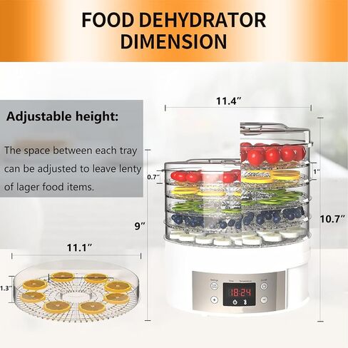 5-Trays Food Dehydrator Machine Dehydrates for Food and Jerky, Mushroom，Fruits, Vegetables, Meat, Herbs, Flowers, Dog Treats|Great For At Home Use| High-Heat (5 Trays-White) in Saudi Arabia