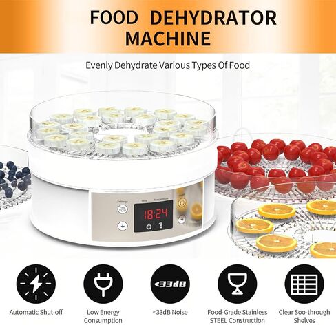 5-Trays Food Dehydrator Machine Dehydrates for Food and Jerky, Mushroom，Fruits, Vegetables, Meat, Herbs, Flowers, Dog Treats|Great For At Home Use| High-Heat (5 Trays-White) in Saudi Arabia