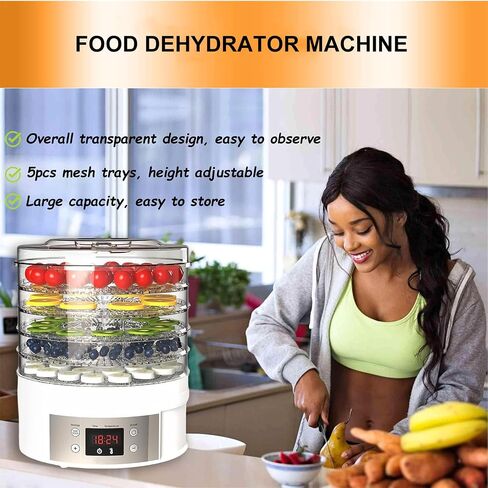5-Trays Food Dehydrator Machine Dehydrates for Food and Jerky, Mushroom，Fruits, Vegetables, Meat, Herbs, Flowers, Dog Treats|Great For At Home Use| High-Heat (5 Trays-White) in Saudi Arabia