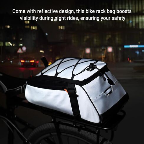 LIXADA 10L Reflective Bicycle Rear Rack Bag 4-in-1 Waterproof Bike Saddle Bag Bike Rear Rack Pouch with Shoulder Strap Cycling Bicycle Saddle Panniers Lightweight Compact for Traveling Commuting in Saudi Arabia