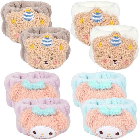 سوار معصم سبا من الألياف الدقيقة لغسل الوجه، مناشف معصم نسائية لطيفة لغسل الوجه، أساور معصم ماصة لغسل الوجه للأطفال تمنع الماء من انسكاب ذراعيك (4 أزواج) in Kuwait