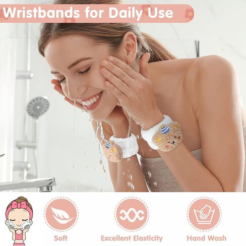سوار معصم سبا من الألياف الدقيقة لغسل الوجه، مناشف معصم نسائية لطيفة لغسل الوجه، أساور معصم ماصة لغسل الوجه للأطفال تمنع الماء من انسكاب ذراعيك (4 أزواج) in Kuwait