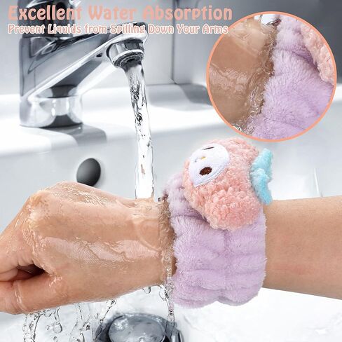 سوار معصم سبا من الألياف الدقيقة لغسل الوجه، مناشف معصم نسائية لطيفة لغسل الوجه، أساور معصم ماصة لغسل الوجه للأطفال تمنع الماء من انسكاب ذراعيك (4 أزواج) in Kuwait