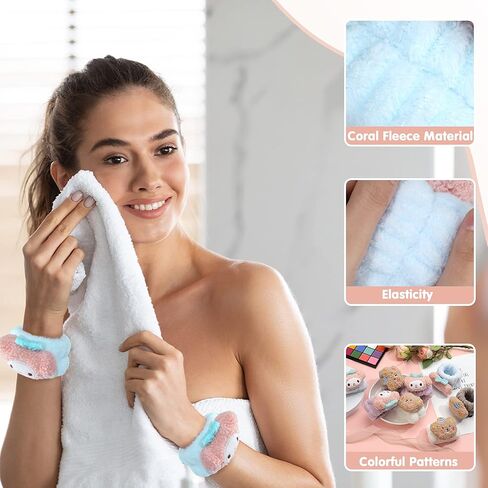 سوار معصم سبا من الألياف الدقيقة لغسل الوجه، مناشف معصم نسائية لطيفة لغسل الوجه، أساور معصم ماصة لغسل الوجه للأطفال تمنع الماء من انسكاب ذراعيك (4 أزواج) in Kuwait