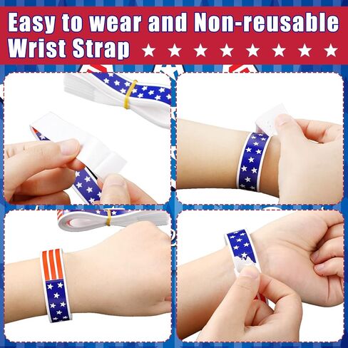 200 Pcs Patriotic Paper Wristbands for Events Red White and Blue Star Stream Event Wristbands 4th of July Paper Bracelets American USA Party Favors for Memorial and Veterans Day(Stripe) in Saudi Arabia