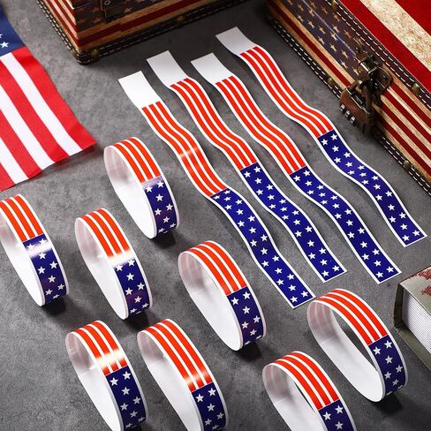 200 Pcs Patriotic Paper Wristbands for Events Red White and Blue Star Stream Event Wristbands 4th of July Paper Bracelets American USA Party Favors for Memorial and Veterans Day(Stripe) in Saudi Arabia