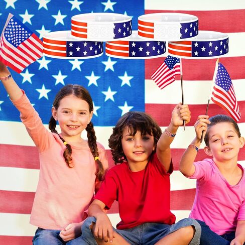 200 Pcs Patriotic Paper Wristbands for Events Red White and Blue Star Stream Event Wristbands 4th of July Paper Bracelets American USA Party Favors for Memorial and Veterans Day(Stripe) in Saudi Arabia