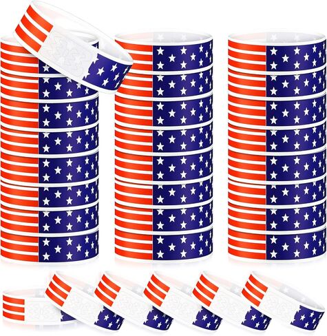200 Pcs Patriotic Paper Wristbands for Events Red White and Blue Star Stream Event Wristbands 4th of July Paper Bracelets American USA Party Favors for Memorial and Veterans Day(Stripe) in Saudi Arabia