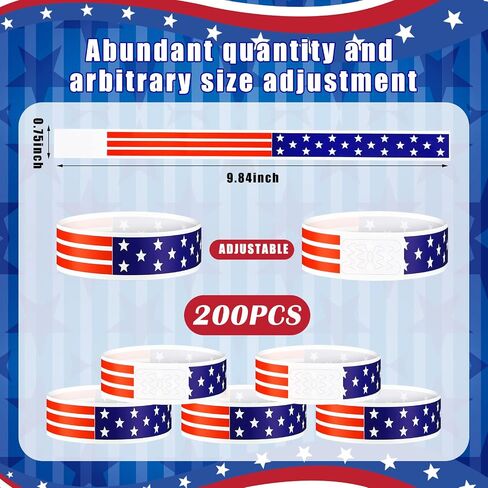200 Pcs Patriotic Paper Wristbands for Events Red White and Blue Star Stream Event Wristbands 4th of July Paper Bracelets American USA Party Favors for Memorial and Veterans Day(Stripe) in Saudi Arabia