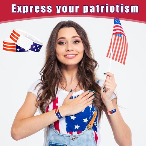 200 Pcs Patriotic Paper Wristbands for Events Red White and Blue Star Stream Event Wristbands 4th of July Paper Bracelets American USA Party Favors for Memorial and Veterans Day(Stripe) in Saudi Arabia