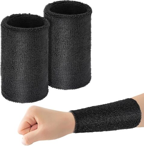 Yolev 2pcs 6 inch Striped Black Wrist Sweatbands Moisture Wicking Sweat Absorbing Cotton Sweat Band for Men and Women in Saudi Arabia