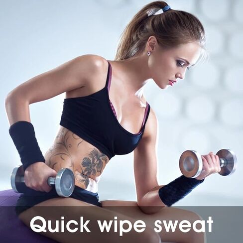 Yolev 2pcs 6 inch Striped Black Wrist Sweatbands Moisture Wicking Sweat Absorbing Cotton Sweat Band for Men and Women in Saudi Arabia