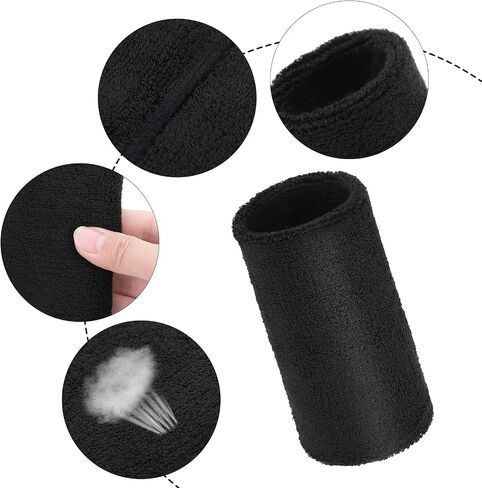 Yolev 2pcs 6 inch Striped Black Wrist Sweatbands Moisture Wicking Sweat Absorbing Cotton Sweat Band for Men and Women in Saudi Arabia