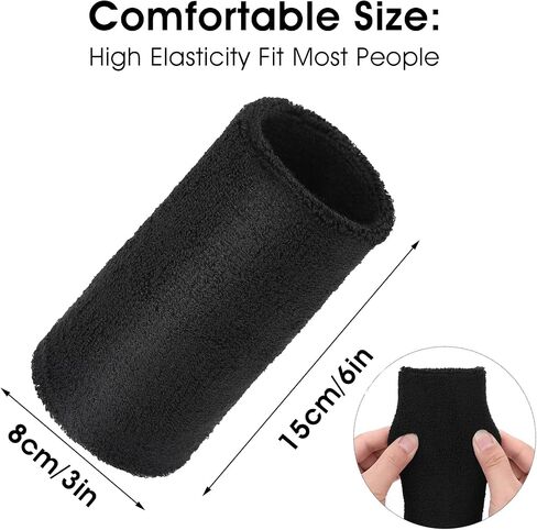 Yolev 2pcs 6 inch Striped Black Wrist Sweatbands Moisture Wicking Sweat Absorbing Cotton Sweat Band for Men and Women in Saudi Arabia