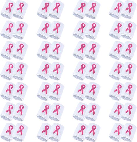 56 Pcs Breast Cancer Awareness Wristbands Bulk Pink Ribbon Sweatband Absorbent Football Wrist Sweat Bands Women Basketball Wristbands for Athletic Sports in Saudi Arabia