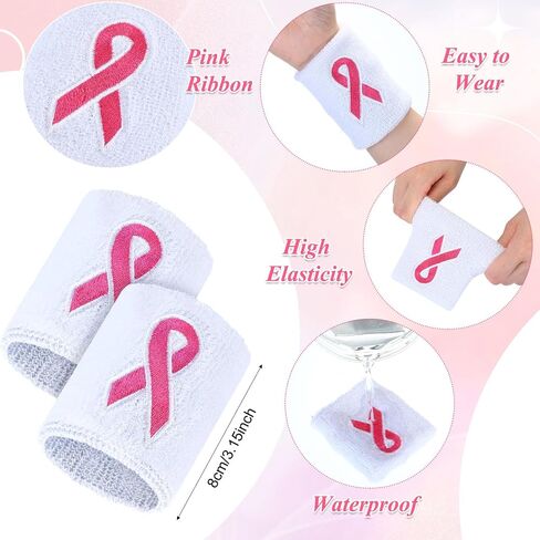 56 Pcs Breast Cancer Awareness Wristbands Bulk Pink Ribbon Sweatband Absorbent Football Wrist Sweat Bands Women Basketball Wristbands for Athletic Sports in Saudi Arabia