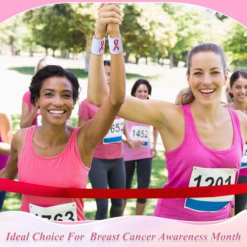 56 Pcs Breast Cancer Awareness Wristbands Bulk Pink Ribbon Sweatband Absorbent Football Wrist Sweat Bands Women Basketball Wristbands for Athletic Sports in Saudi Arabia