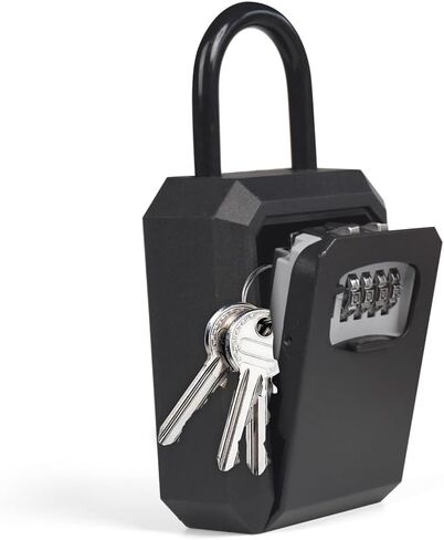 Outdoor Key Lock Box Metal Heavy, Portable And Wall Mounted With Removable Steel Shackle Or Cable Shackle Storage, Safe Waterproof Lndoor 4 Digit Combination With Resettable Code (Black) in Kuwait