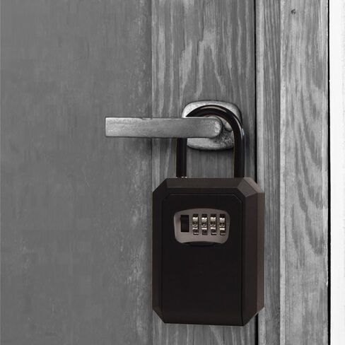 Outdoor Key Lock Box Metal Heavy, Portable And Wall Mounted With Removable Steel Shackle Or Cable Shackle Storage, Safe Waterproof Lndoor 4 Digit Combination With Resettable Code (Black) in Kuwait