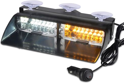 مصابيح WoneNice 16 LED عالية الكثافة LED لإنفاذ القانون في حالات الطوارئ للتحذير من مخاطر الطوارئ 18 وضعًا للسقف الداخلي/لوحة القيادة/الزجاج الأمامي مع أكواب شفط (أبيض/كهرمان) in Kuwait