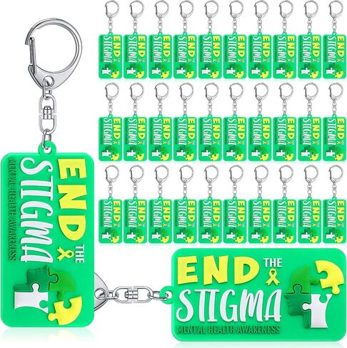Yinkin Set of 30 End the Stigma Mental Health Awareness Key Chains Inspirational Gifts Green Ribbon Jewelry for Men Women Support in Saudi Arabia