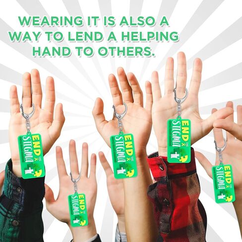 Yinkin Set of 30 End the Stigma Mental Health Awareness Key Chains Inspirational Gifts Green Ribbon Jewelry for Men Women Support in Saudi Arabia