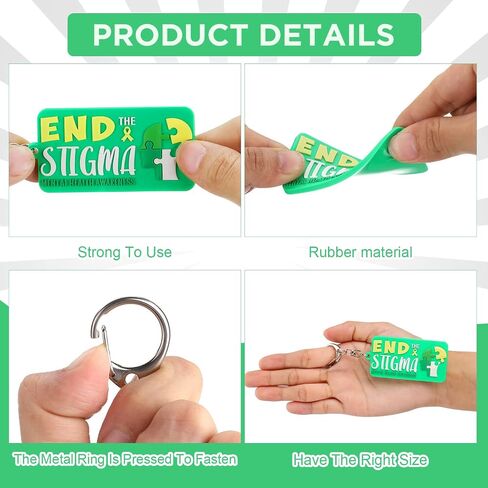 Yinkin Set of 30 End the Stigma Mental Health Awareness Key Chains Inspirational Gifts Green Ribbon Jewelry for Men Women Support in Saudi Arabia