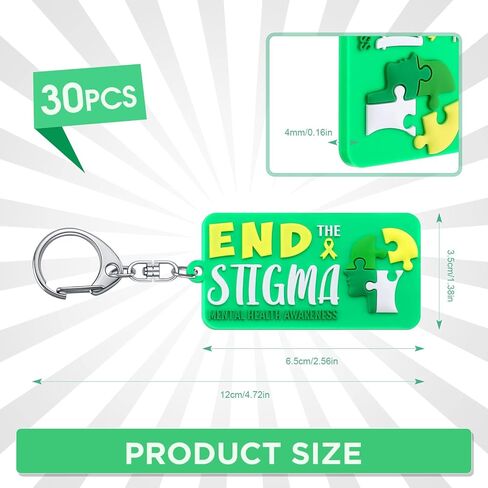 Yinkin Set of 30 End the Stigma Mental Health Awareness Key Chains Inspirational Gifts Green Ribbon Jewelry for Men Women Support in Saudi Arabia