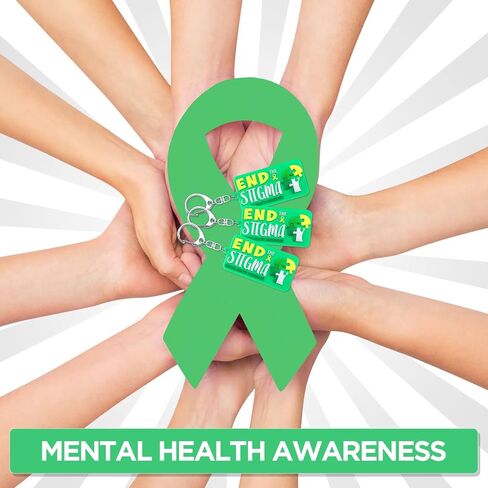 Yinkin Set of 30 End the Stigma Mental Health Awareness Key Chains Inspirational Gifts Green Ribbon Jewelry for Men Women Support in Saudi Arabia