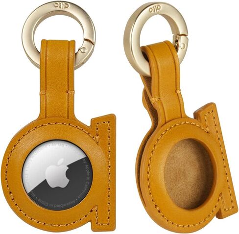 Alto Leather Keychain Case Compatible with AirTag, Italian Leather Holder Key Ring for Airtag and Pet Collar (Caramel Brown) in Saudi Arabia