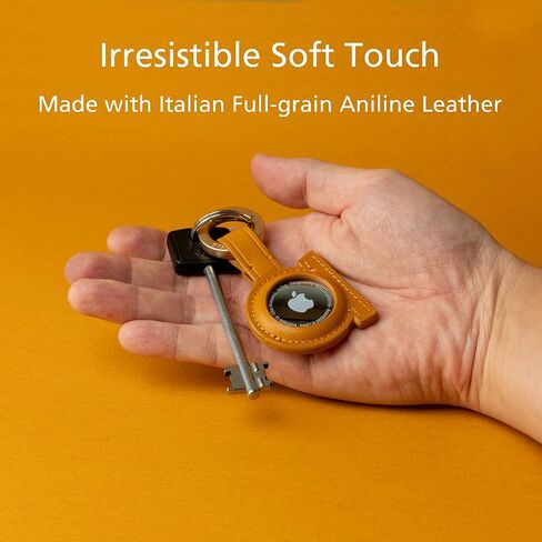 Alto Leather Keychain Case Compatible with AirTag, Italian Leather Holder Key Ring for Airtag and Pet Collar (Caramel Brown) in Saudi Arabia