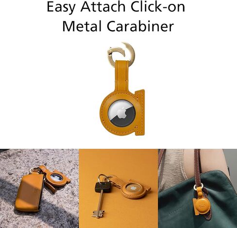 Alto Leather Keychain Case Compatible with AirTag, Italian Leather Holder Key Ring for Airtag and Pet Collar (Caramel Brown) in Saudi Arabia