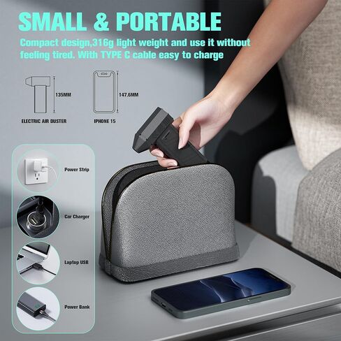 Compressed Air Duster, Electric Air Duster, 130000RPM Adjustable Wind Speed Air Duster Portable Rechargeable Jet Dry Blower Reusable No Canned for PC, Computer, Keyboards, Cars, Camp, Office, Outdoor in Kuwait