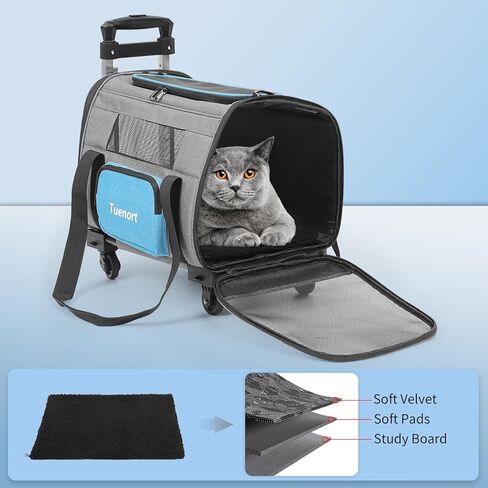 Cat and Dog Carrier with Wheels, Airline Approved Pet Carrier for Small Cats Dogs, Rolling Cat Carrier with Storage Pocket for Pets Up to 15 Lbs in Kuwait