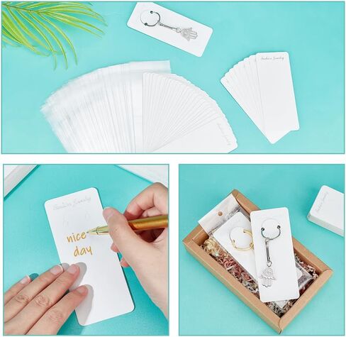 PH PandaHall 100 Sets Long Keychain Display Cards with Self-Sealing Bags, 4.7 x 2 Inch Paper Keyring Display Holder Keychain Cards Holder for Displaying Keyring Keychains Jewelry Packaging, Burlywood in Saudi Arabia