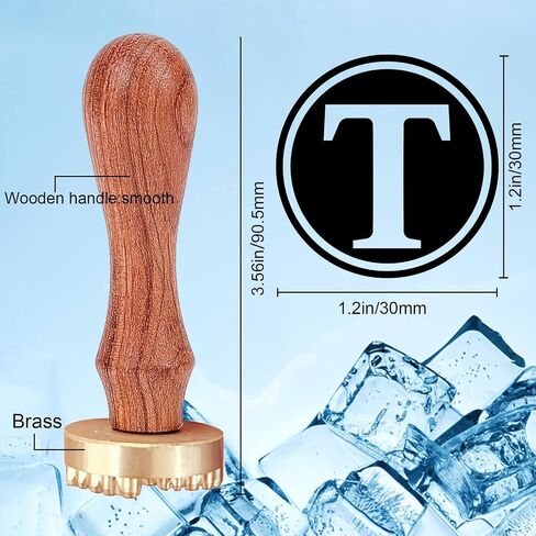 CRASPIRE الأحرف الأولى T Ice Stamp Letter Ice Cube Stamp 1.2 "مع استبدال رأس نحاسي قابل للإزالة مقبض خشبي ختم العلامة التجارية للثلج لحفلات الكوكتيل ومشروبات الويسكي Mojito وصناعة الزفاف بنفسك in Kuwait