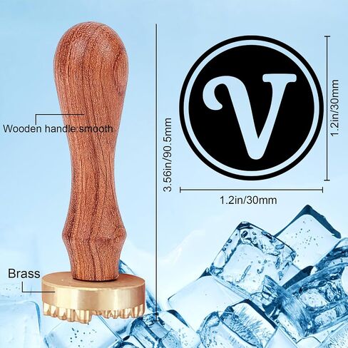 CRASPIRE الأحرف الأولى T Ice Stamp Letter Ice Cube Stamp 1.2 "مع استبدال رأس نحاسي قابل للإزالة مقبض خشبي ختم العلامة التجارية للثلج لحفلات الكوكتيل ومشروبات الويسكي Mojito وصناعة الزفاف بنفسك in Kuwait