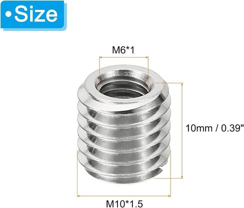محولات خيط باتيكل كم تقليل الجوز، 10 قطع M10*1.5 ذكر إلى M6*1 أنثى إصلاح إدراج الجوز المسمار المخفض تحويل قفل الفولاذ المقاوم للصدأ 10 مم in Kuwait